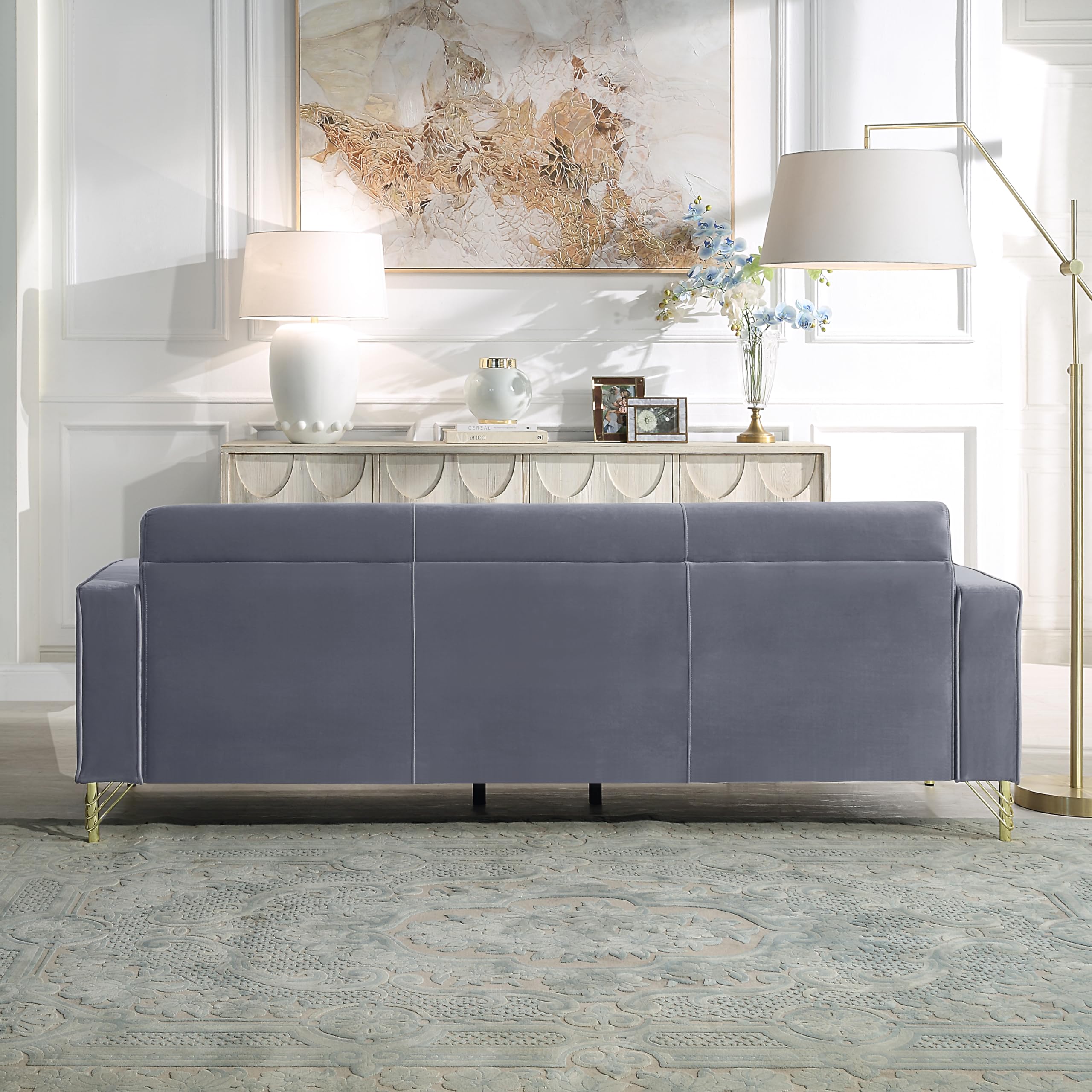 YESGIGA Soft Velvet 3-Seater Design Sofa, Convertible 3-Adjustable Sofa Bed, Sturdy Metal Leg Support, Suitable for Multiple scenarios Living Room, Bedroom (Grey)