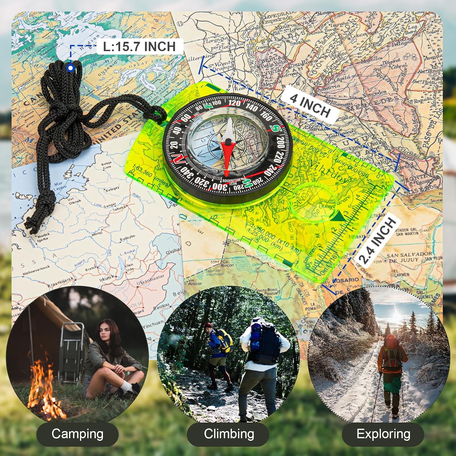 Multipurpose Outdoor Compass for Hiking, Scouting, Camping, and Navigation - Liquid-Filled, Transparent Base with Measuring Scales, Durable and Compact image 3