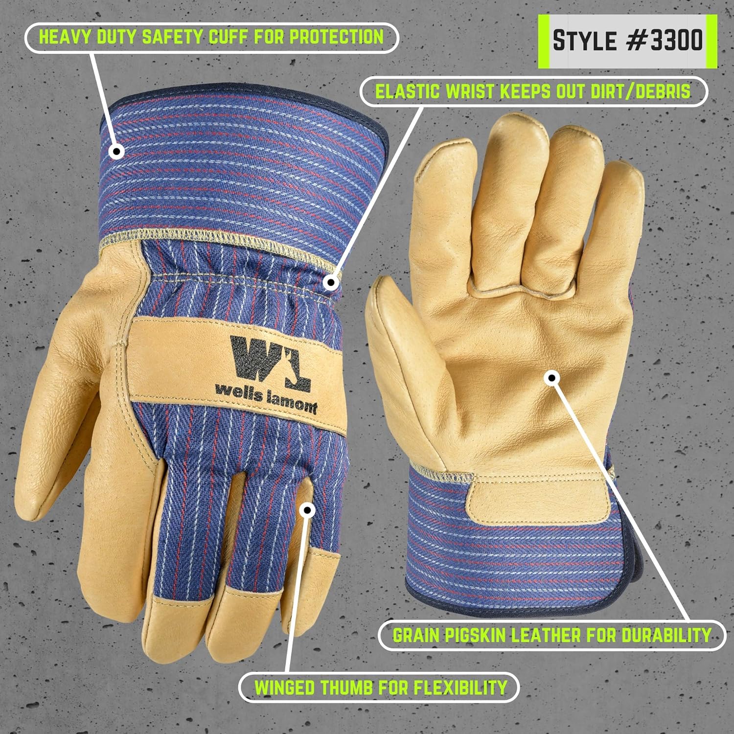Hottest Sale Heavy Duty Work Gloves with Leather Palm (Wells Lamont 3300XL), Blue/Tan, X-Large