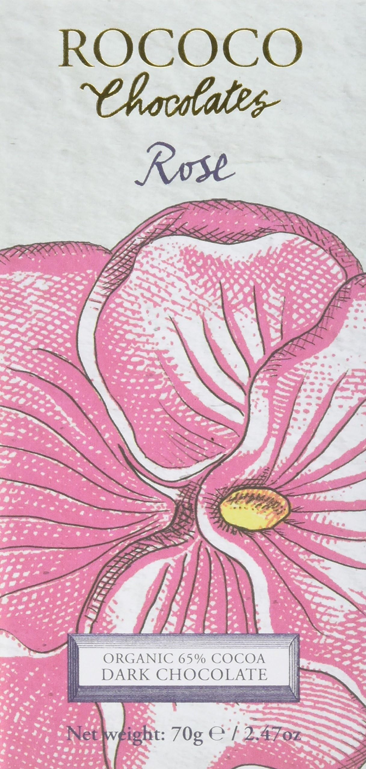 Rococo Chocolates Organic Rose Dark Chocolate Bar 70 g (Pack of 2)