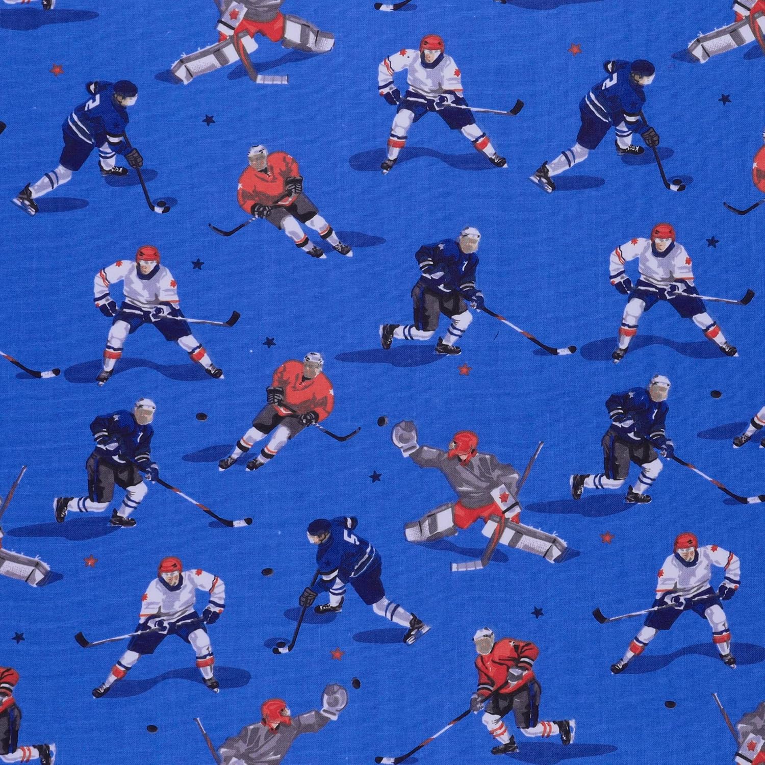 Mook Fabrics Cotton Hockey Players, Royal Cut by The yard