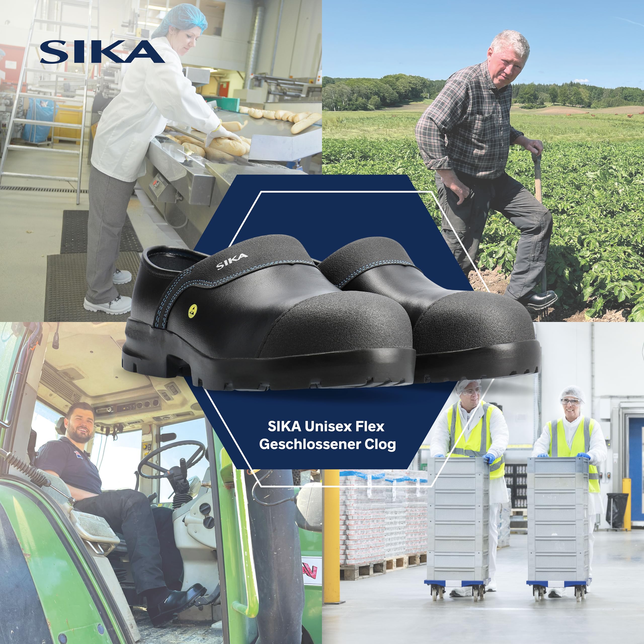 SIKA Unisex Flex Geschlossener Clog, rutschfeste PU-Laufsohle, leichter Arbeitsclog, Permair-Leder, weiche Innensohle Sicherheitsclog für Landwirtschaft, Bauwesen, Lagerhaltung & Lebensmittelindustrie