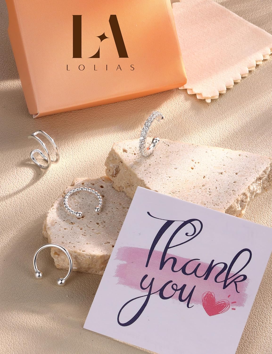 LOLIAS 925 Sterling Silver Ear Cuffs Non Piercing - 14K Gold Plated Ear Cuff Earrings for Women Adjustable Clip on Cartialge Earrings Non Pierced Fake Earring Stacks