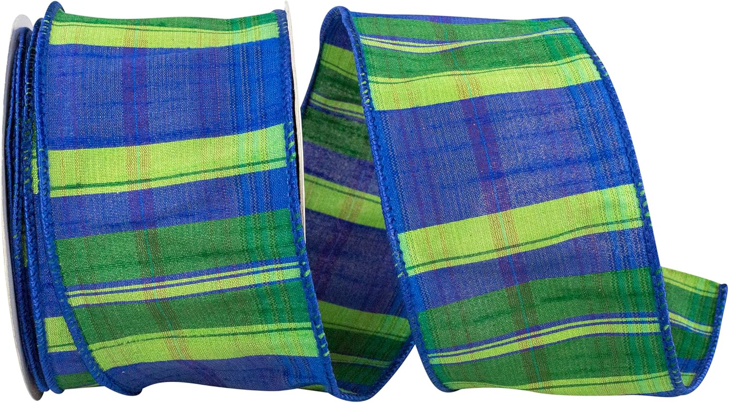 Reliant Ribbon 94136W-319-40F Rainforest Dupioni Plaid Wired Edge Ribbon, 2-1/2 Inch X 10 Yards, Blue/Green