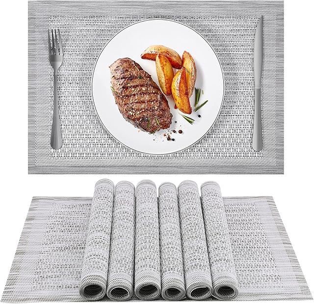 SUEH DESIGN Placemats Set of 8 Woven Vinyl Heat Resistant Place Mats Non-Slip Washable Mats Decoration for Dining Table Kitchen Party 45cmx30cm