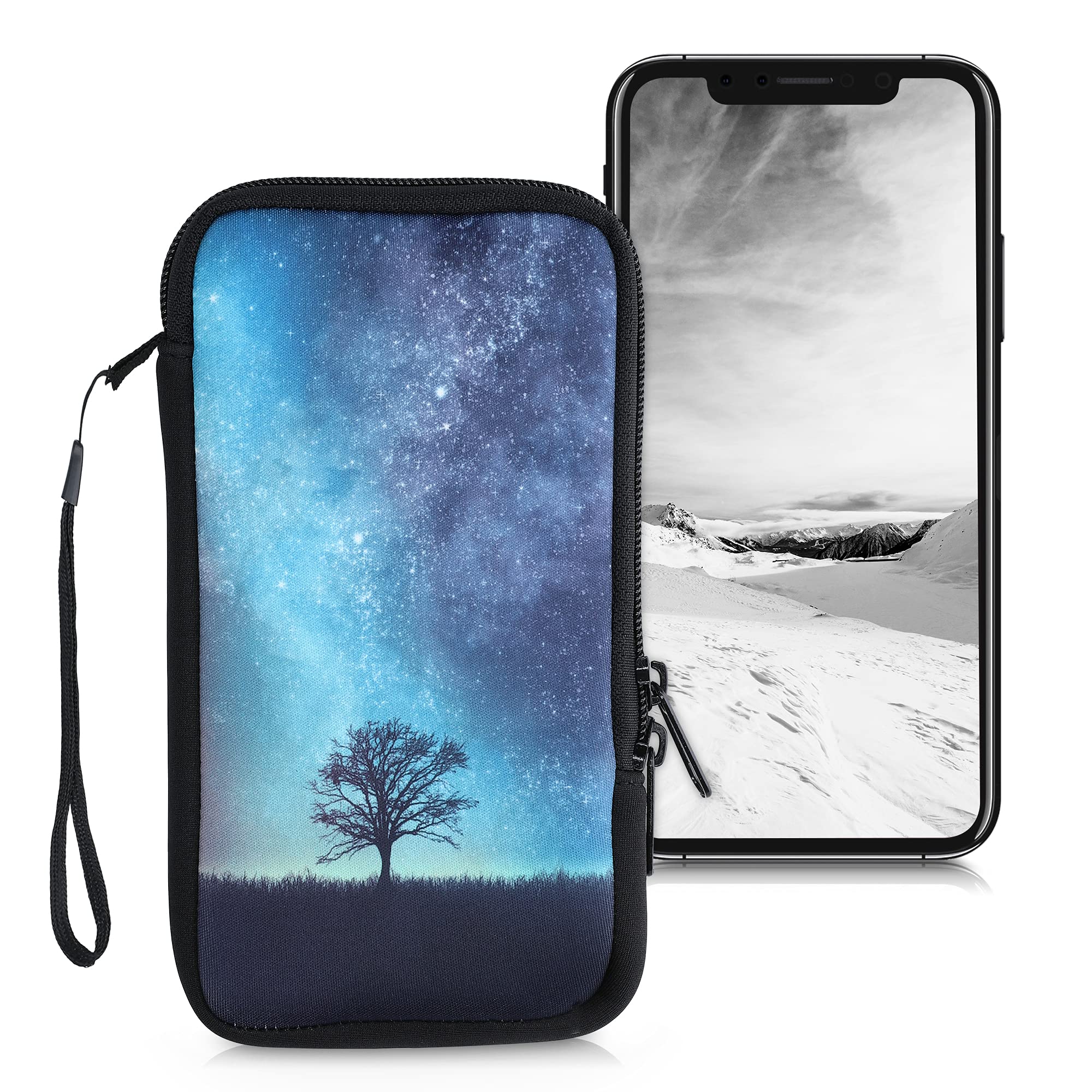 kwmobile Neoprene Sleeve for Smartphone Size XL Shock  Absorbing Pouch Case Protective Phone Bag Cosmic Nature Blue/Grey/Black