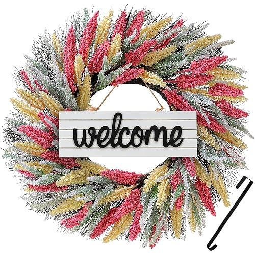 Wreath, Spring Wreaths, Heather Berry Wreath, 24 Inch Wreath for Front Door, for Spring, Summer, Autumn and Winter, Home Wall Wedding Office Party Fistival Welcome Decor (Multicolor)