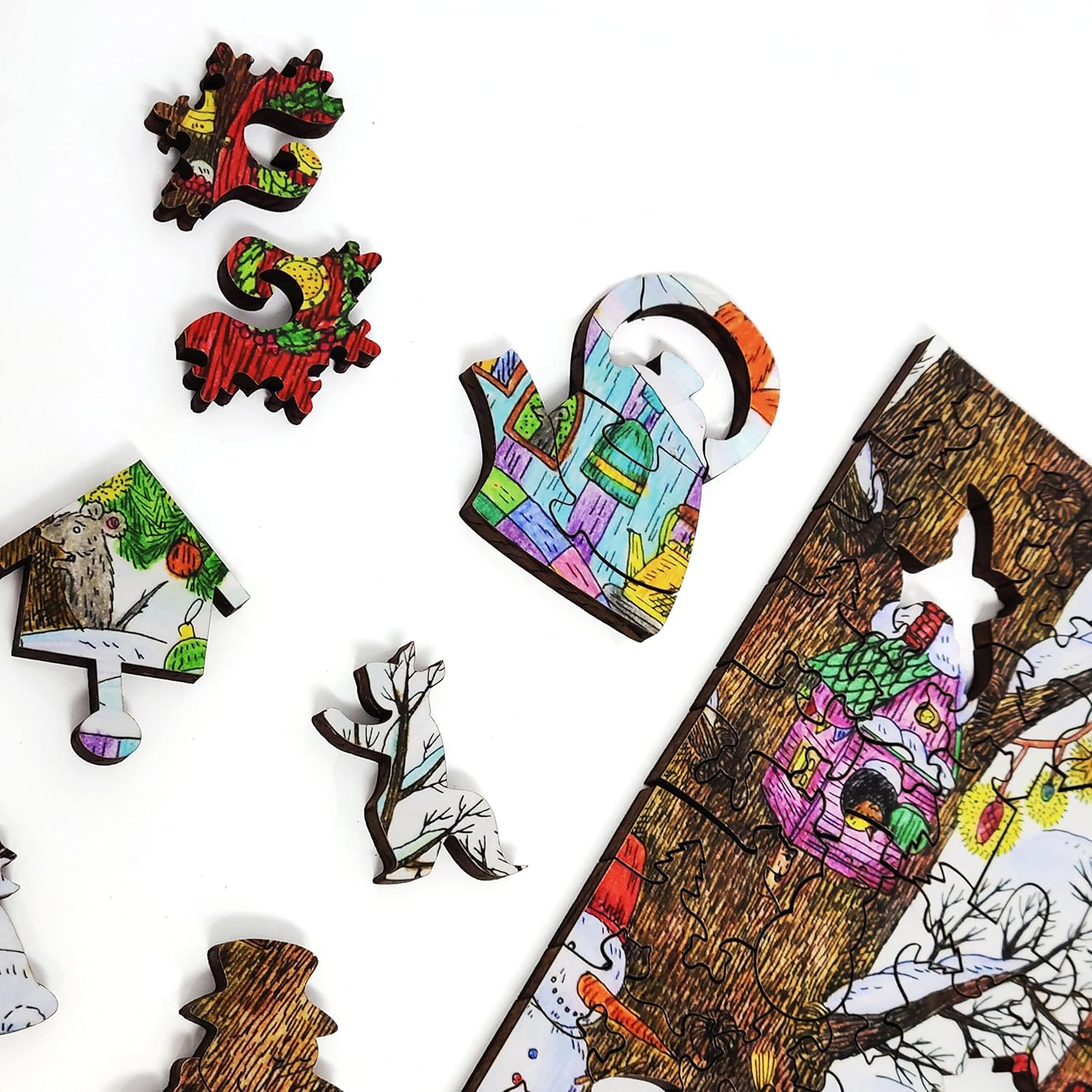 Wooden Jigsaw Puzzle for Adults - Uniquely Shaped Pieces - Made in The USA by FoxSmartBox - 434 Pieces - Fairy Forest. Winter