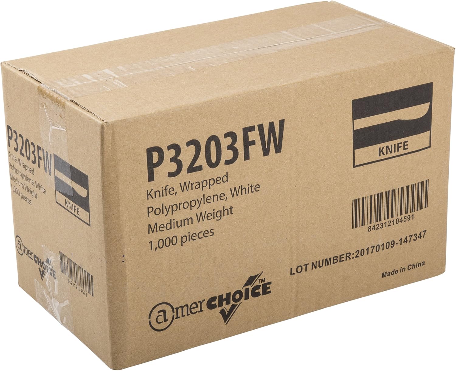 AmerCare Medium Weight Individually Wrapped Disposable White Knives Case of 1000