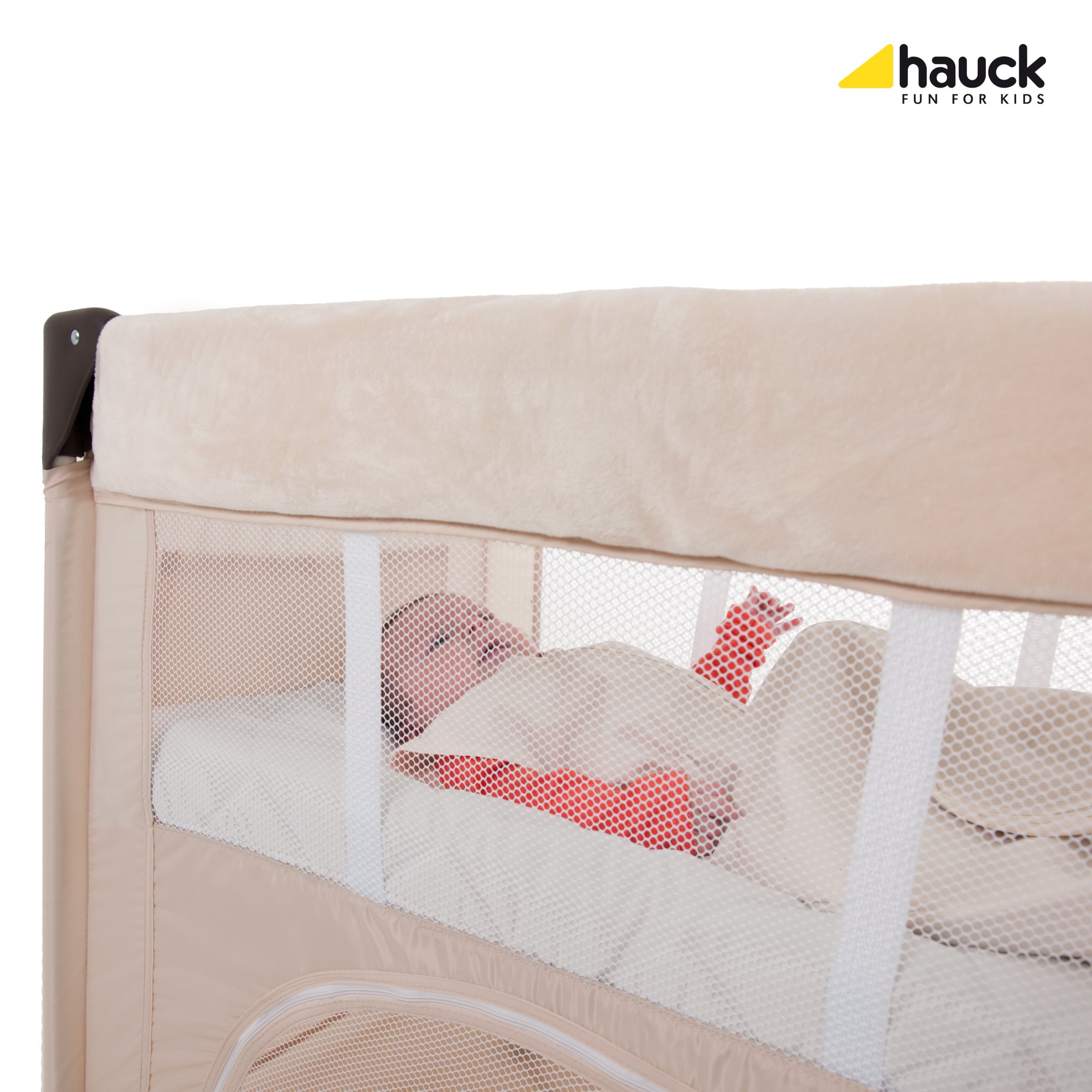 Hauck Bed Me prześcieradło ochronne na materac 80 x 50 cm, z elastycznymi narożnikami, miękkie prześcieradło z gumką do łóżeczka podróżnego – beżowe