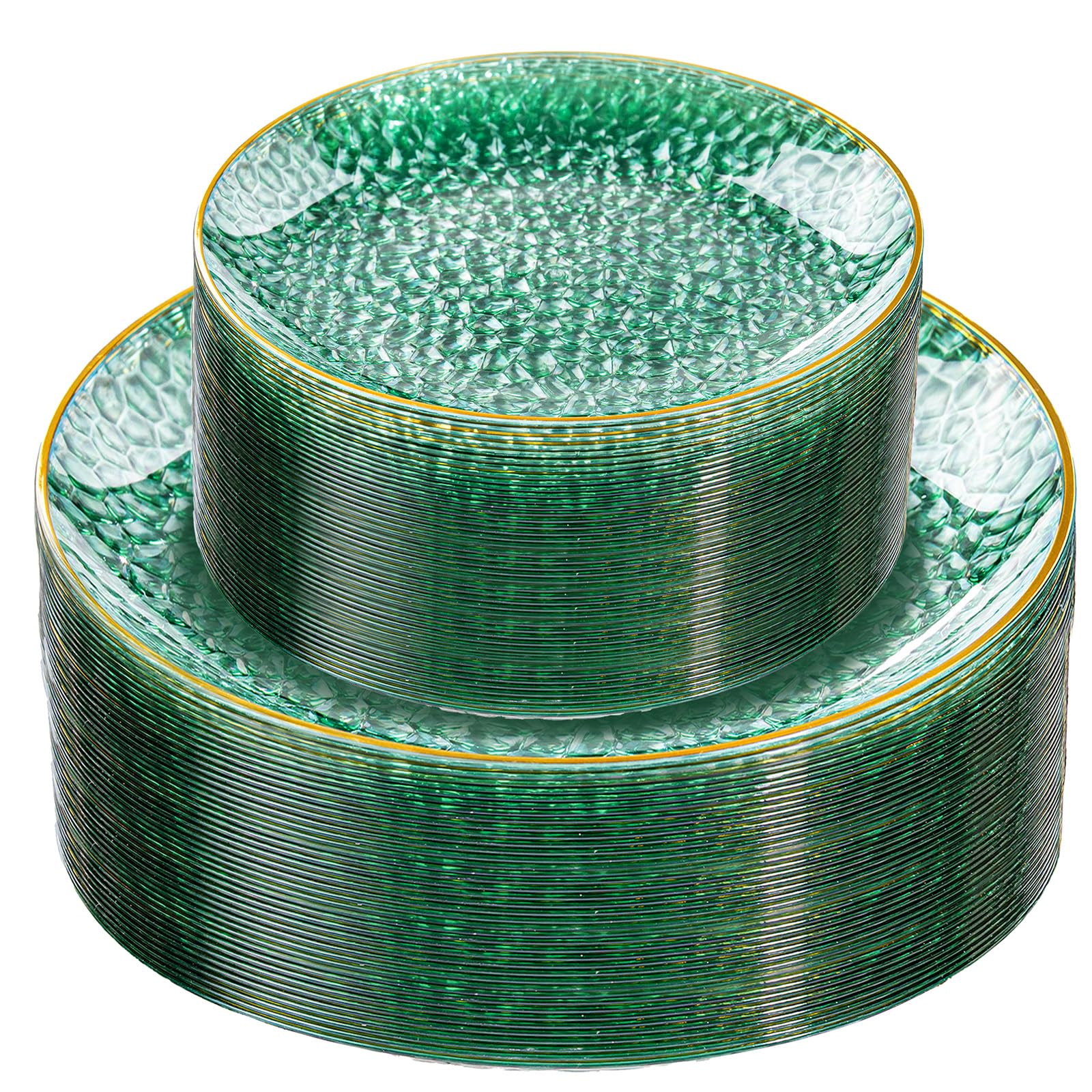 Photo 1 of Rubtlamp 60 Plastic Plates (30 Dinner, 30 Dessert) - Clear Green Gold