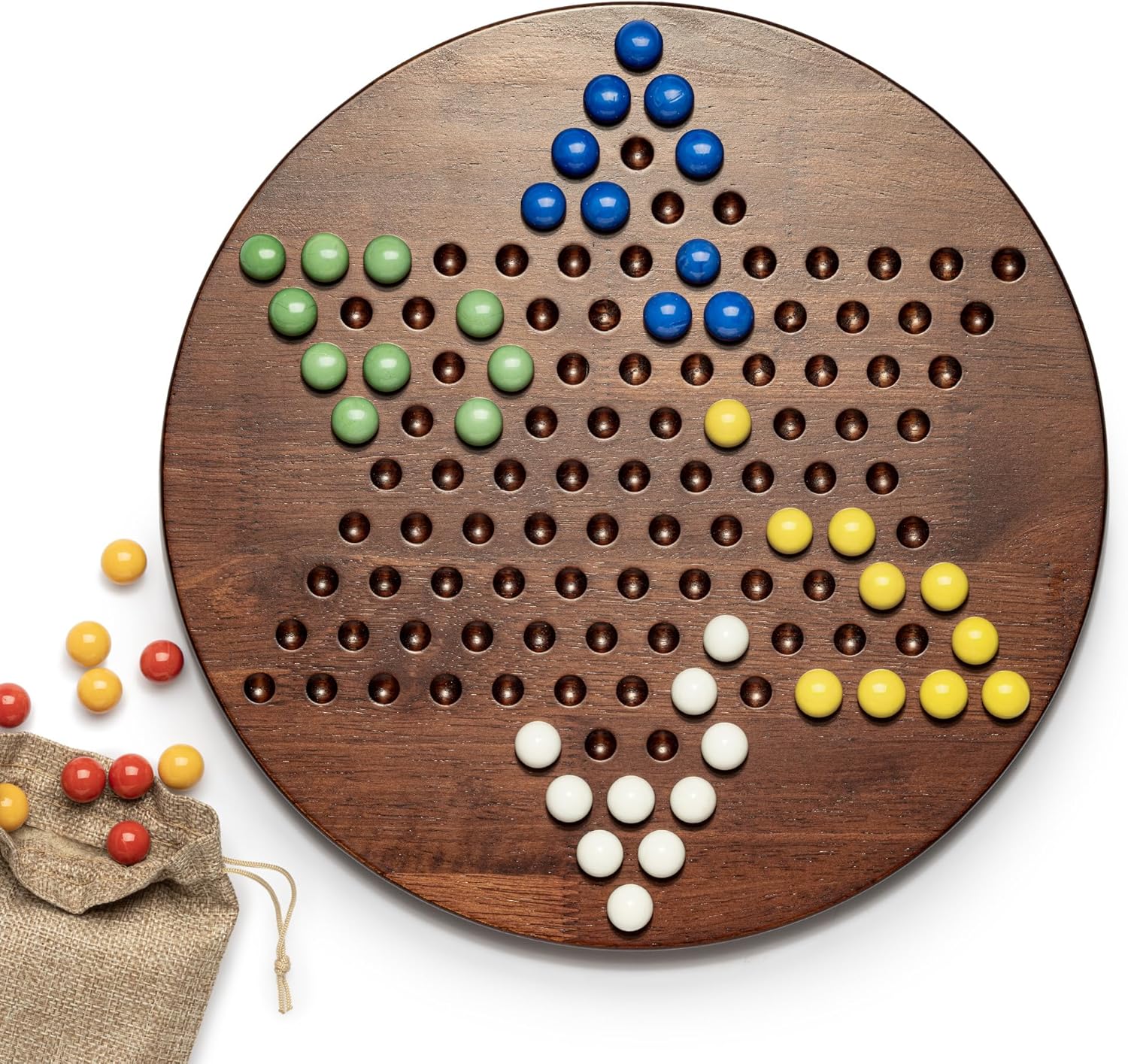 Chinese Checkers Set, 12.5 inches Sturdy Wooden Chinese Checkers Board with 60 Glass Marbles in 6 Colors, Classic Strategy Family Board Game, 2-6 Players