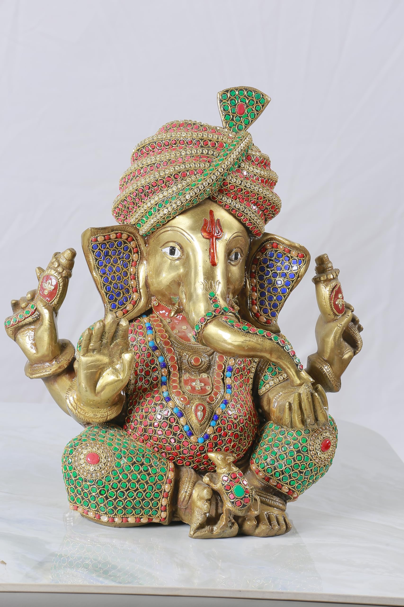 MOOD OF WOOD Ganesh Statue - Hand Painted Indian Religious Decor for Home, Office, Living Room, Dining Room, Bedroom, Hallway