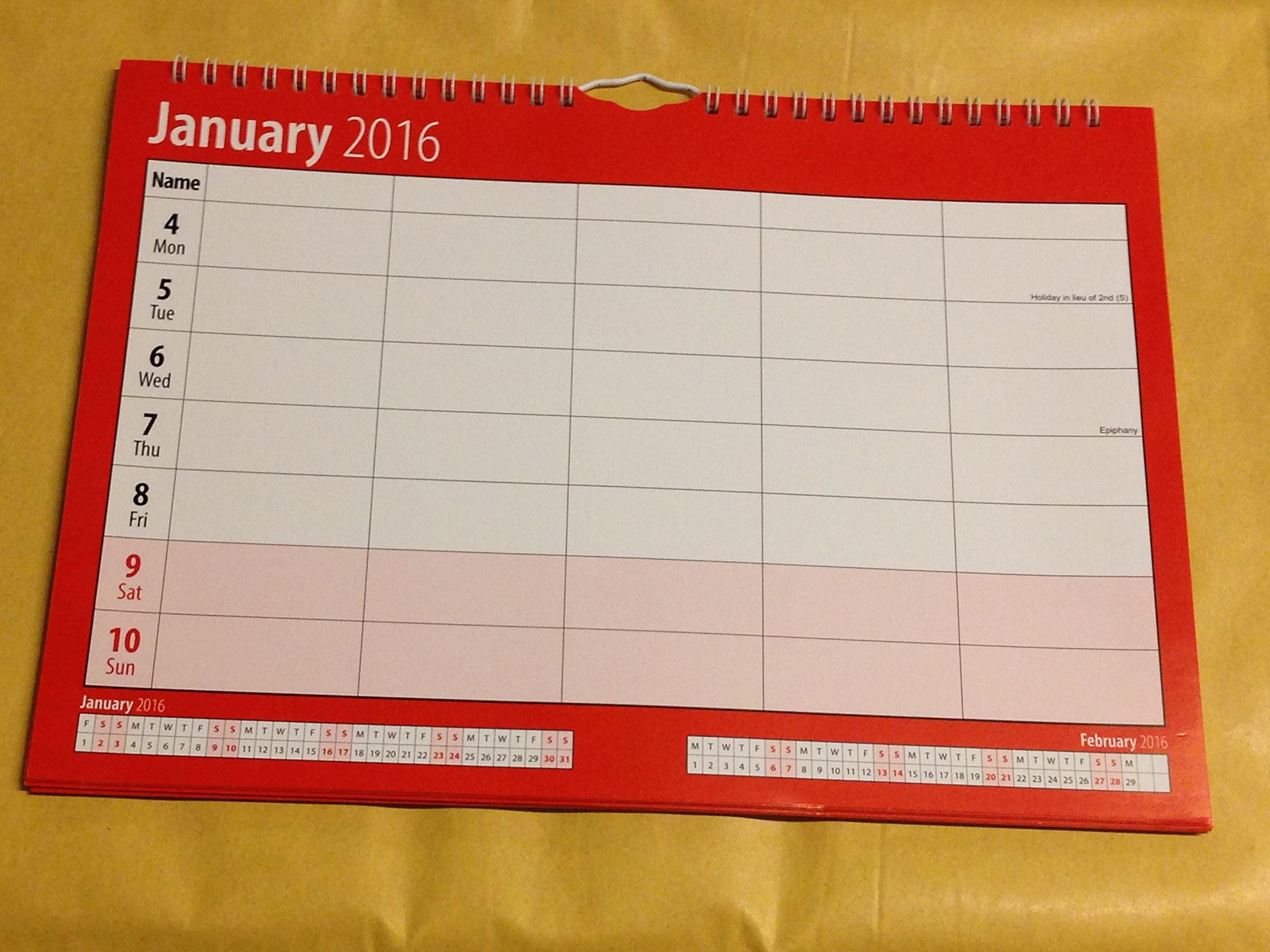Calendar ~ Calender 2015 ~ Family Organiser ~ One Week Per Page