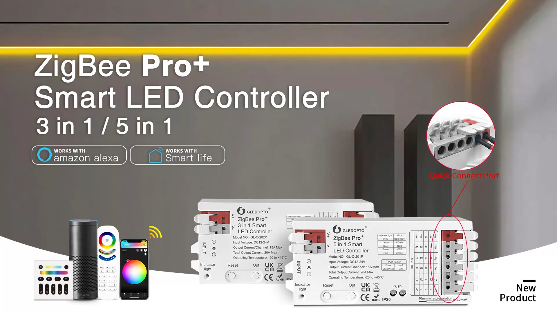 Amazon.com: GLEDOPTO ZigBee3.0 Pro+ 5 in 1 LED Controller 20A Max