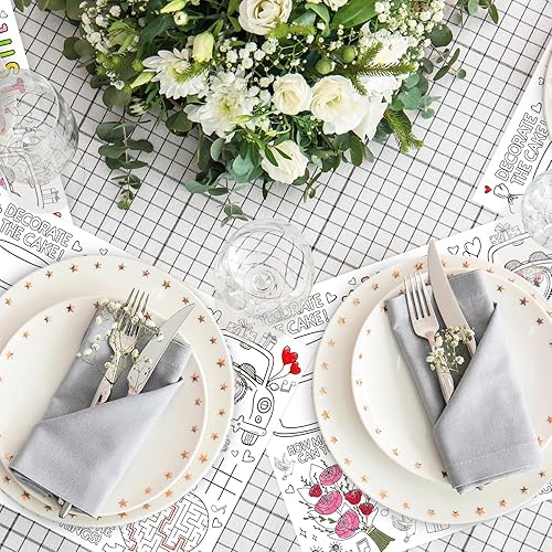 Miniatura 5 de Whaline Juego de 30 manteles individuales desechables para colorear de boda, ramo de pasteles, para actividades de boda para fiestas, mesa,