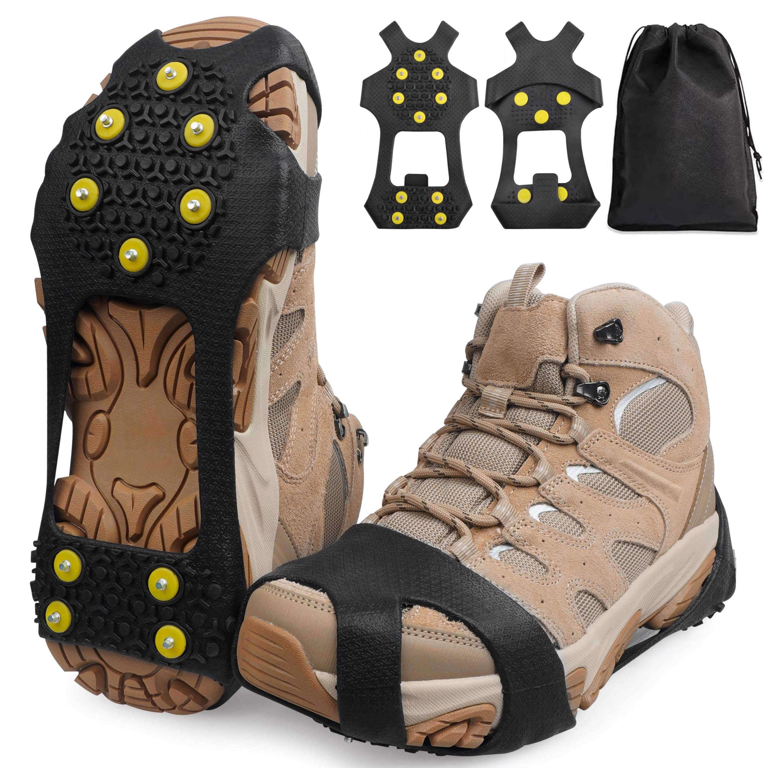 Ice Cleats Snow Traction Cleats for Shoes and Boots,10-Studs Anti-Slip Ice Grippers Rubber Crampons Cleats for Walking on Snow and Ice Slip-on Stretch Overshoe Footwear(L)