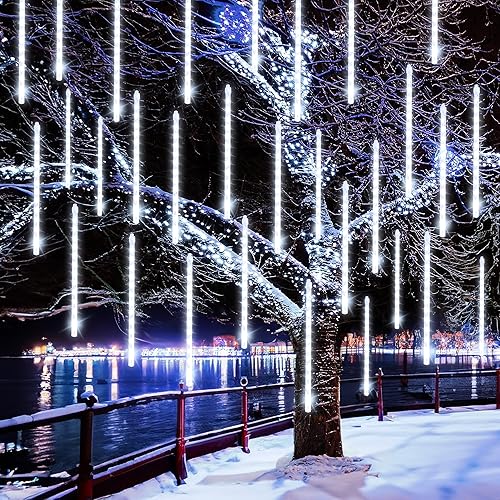 Miniatura 10 de FUNPENY Luces de lluvia de meteoritos, 864 luces LED de Navidad, carámbano, nieve, caída, luz de Navidad para exteriores, árbol de Navidad,