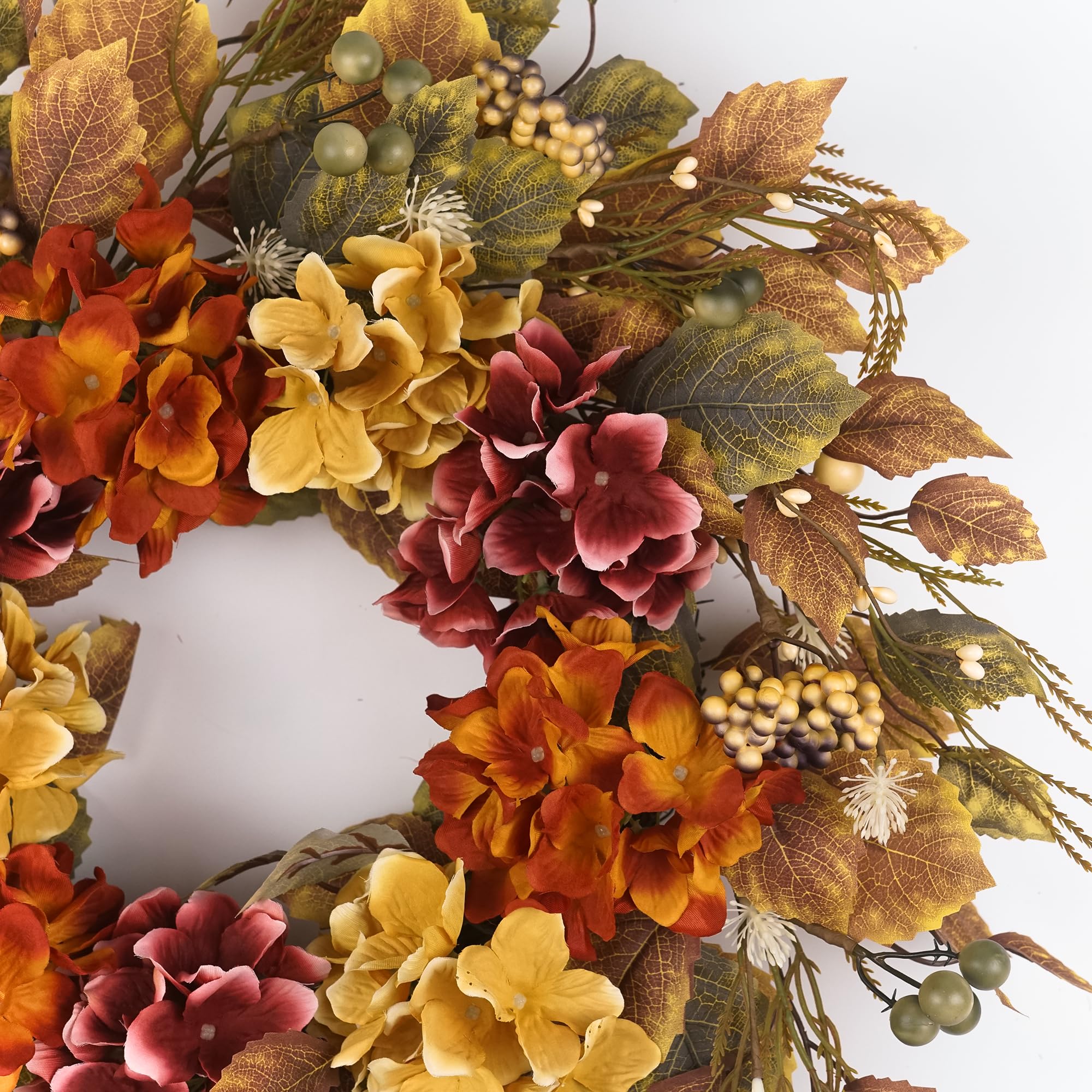 Herbstkränze für Haustür, 55,9 cm, Herbstkranz mit Hortensien, Beeren, Herbstblätter, Heimdekoration für Außenbereich, Wohnzimmer, Innenwand und Außen, Herbst