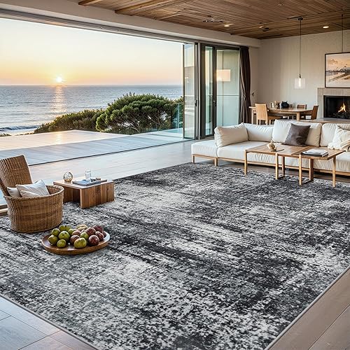 Miniatura 11 de Tapete lavable de 6 x 9 pies, moderno, abstracto, suave, grande, en tono neutro, antideslizante, delgado, resistente a manchas, para interiores,