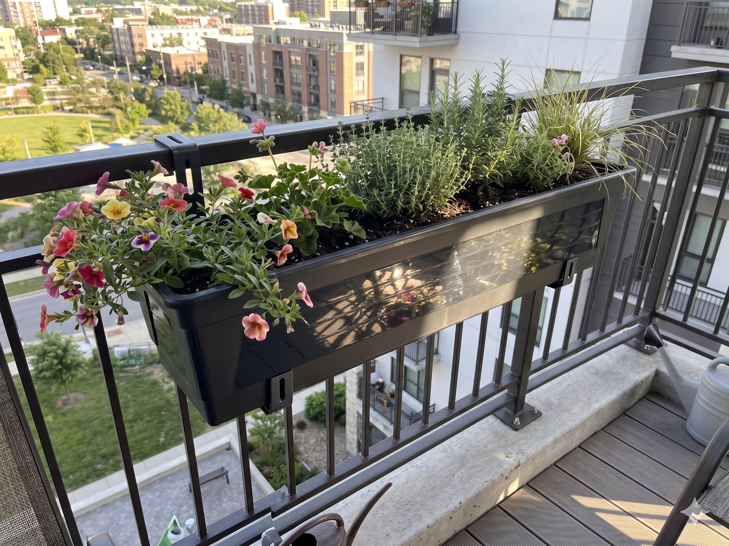 Plastard Blumenkasten 80 cm Anthrazit selbstwässernd Pflanzkasten | robuste Metallhalterung - Witterungs- UV- & frostbeständig Pflanzkübel für Balkon, Garten & Terrasse mit Wasserstandsanzeiger