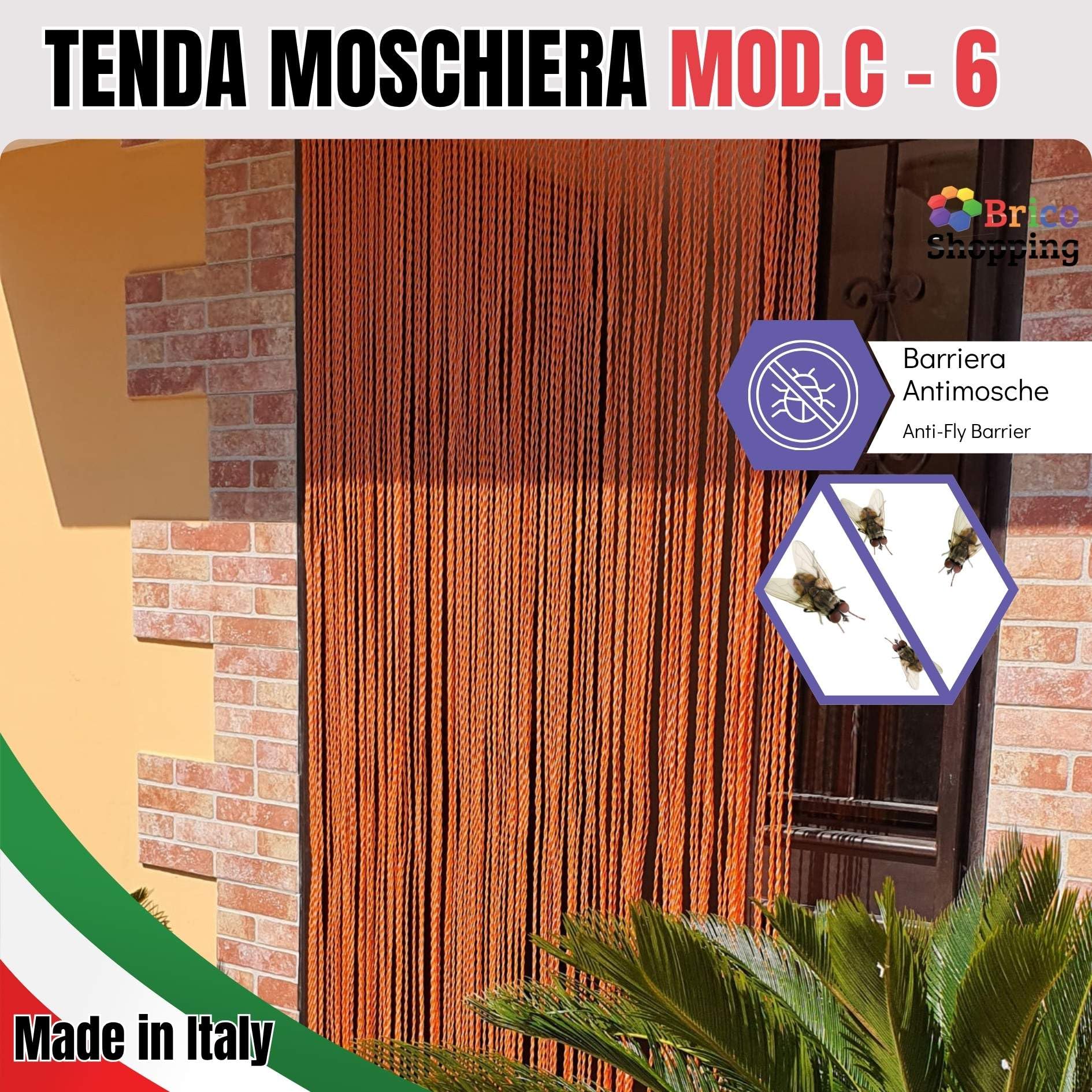 BricoShopping® Regulowany drut PVC Mod.C Moskitiera na drzwi zewnętrzne okno wejście balkon RV drut ANTIMOSCHE 4 rozmiary 15 kolorów made in ITALY (150x250, 6 POMARAŃCZOWY)