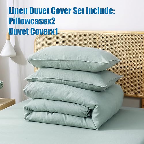 Miniatura 2 de S VICTORY SYMBOL Juego de funda de edredón de lino puro, 3 piezas, juego de funda de edredón, 1 funda de edredón y 2 fundas de almohada, juego de