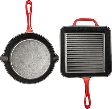 BergHOFF Enameled Cast Iron Fry Pan and Grill Pan