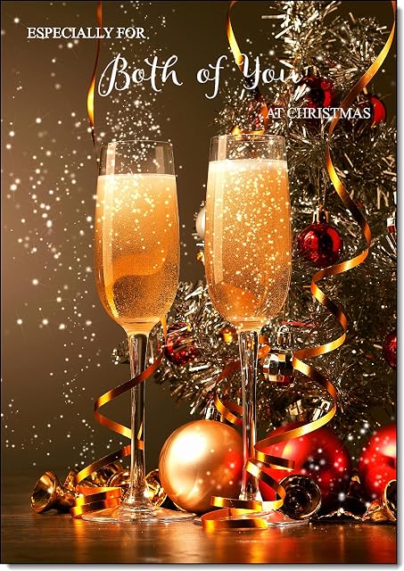 doodlecards To Both of You Christmas Card Champagne Medium Size with Plain Red Envelope