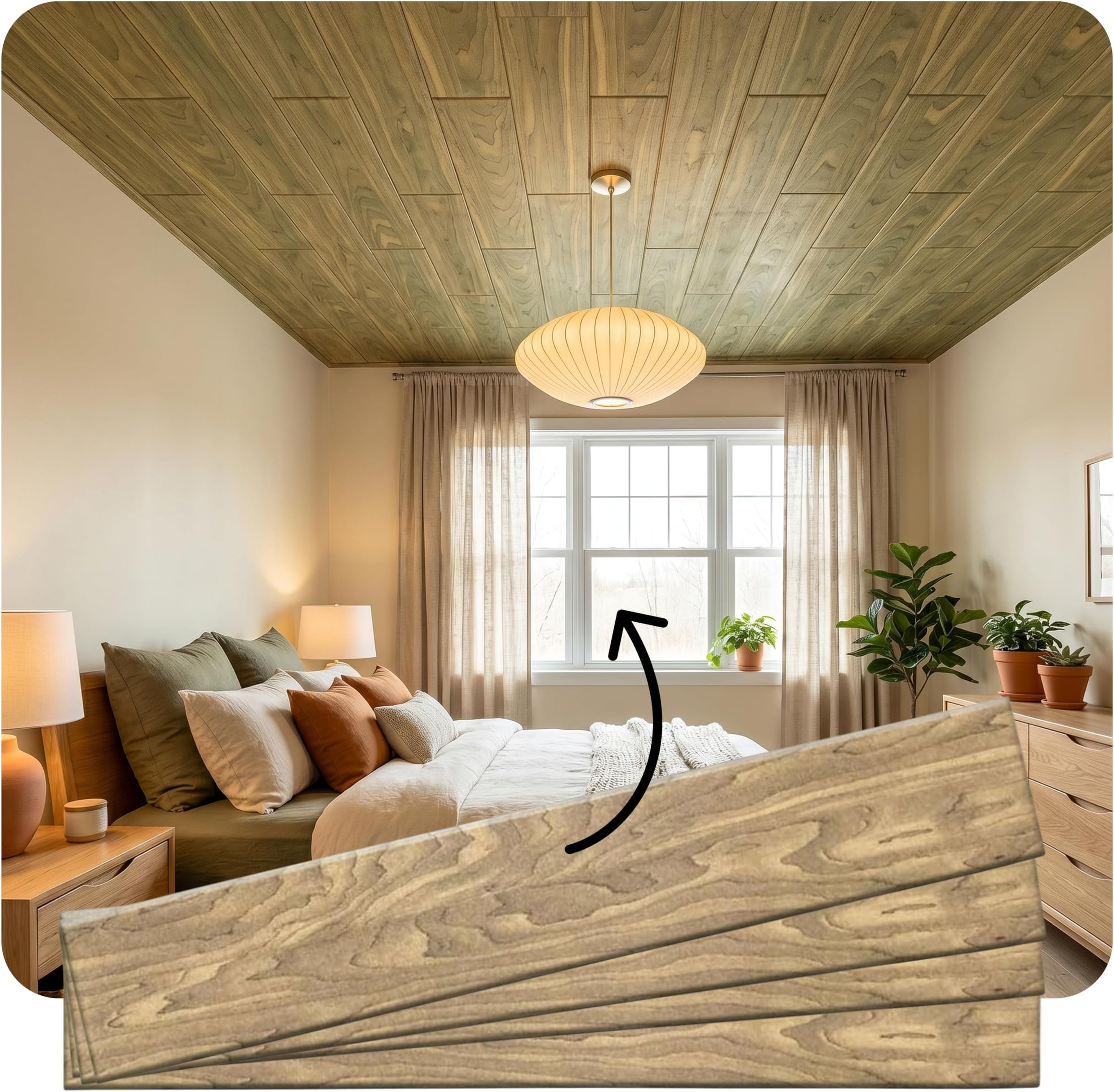 ร LA MAISON CEILINGS Faux Wood Ceiling Planks 39 in x 6 in, Rustic Sage, Pack of 96 (156 sq.ft/Case), WP104rs-96