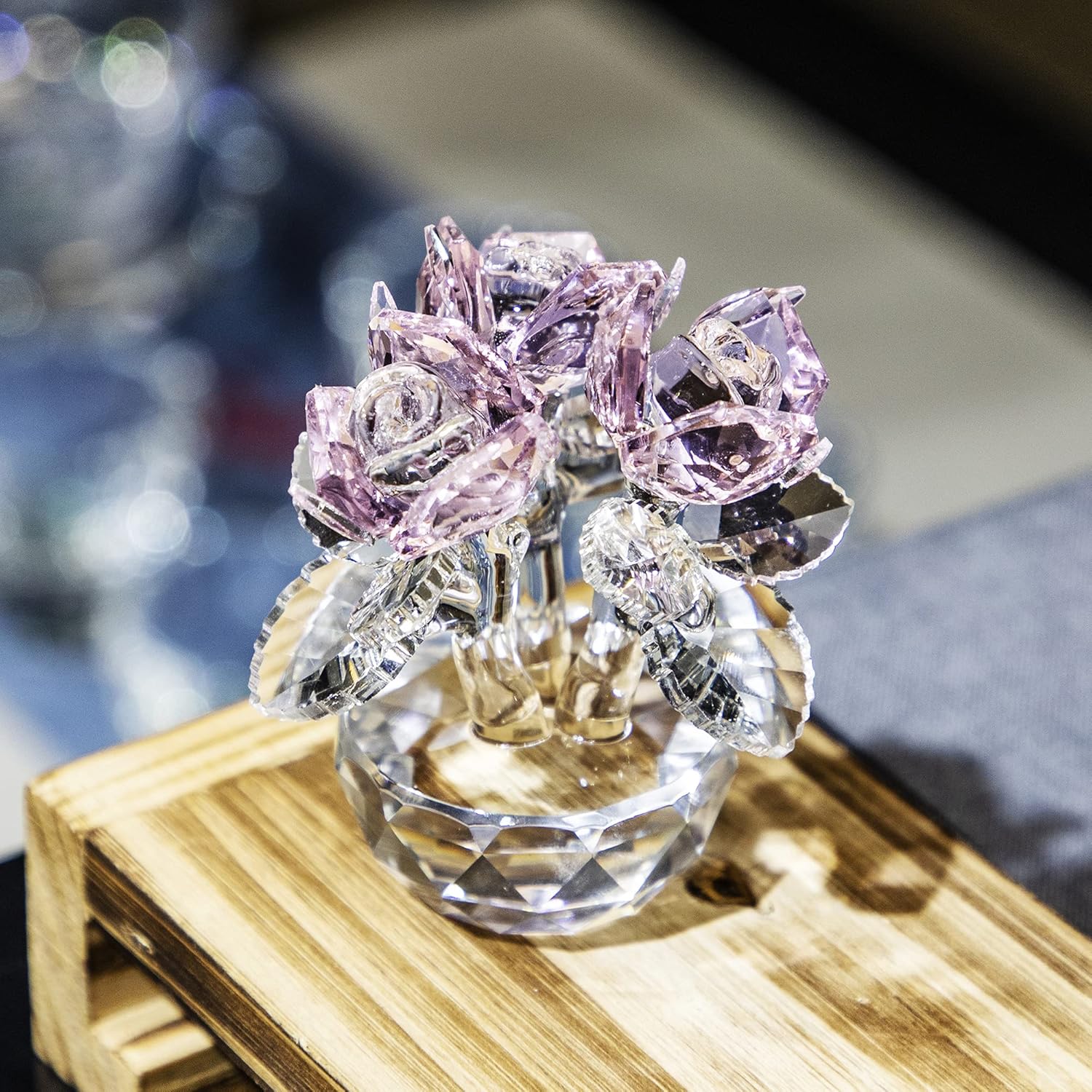 QFkris Pink Crystal Rose Bouquet Flower Figurine for Home Decor Glass Flowers Ornament Collection for Women Thanksgiving,Christmas,Mother's Day : Home & Kitchen