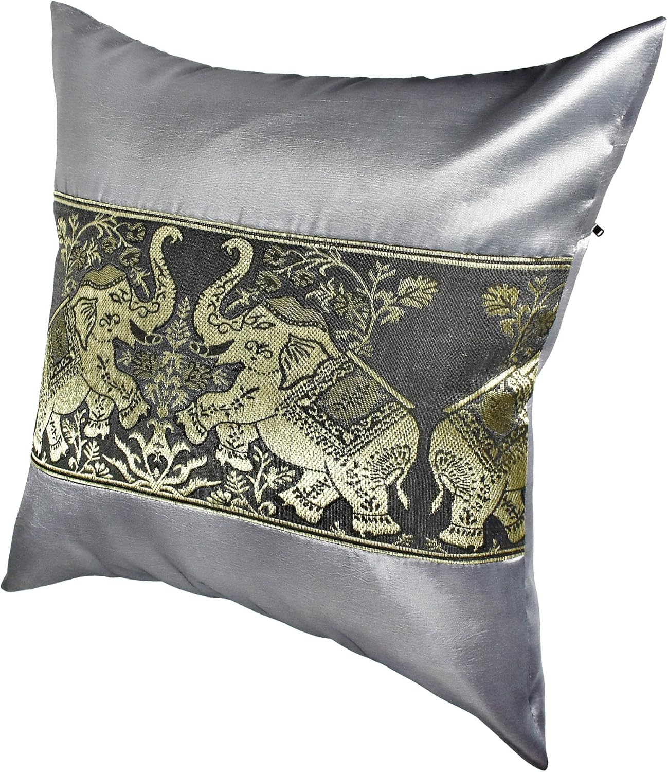 AeraVida Playful Elephant Pair Silk Throw Pillow Cushion Cover Set (Steel Gray) | Throw Pillow Covers Steel Gray Color | Sofa/Couch Pillows for Living Room | Decorative Sofa/Couch Pillows 16x16