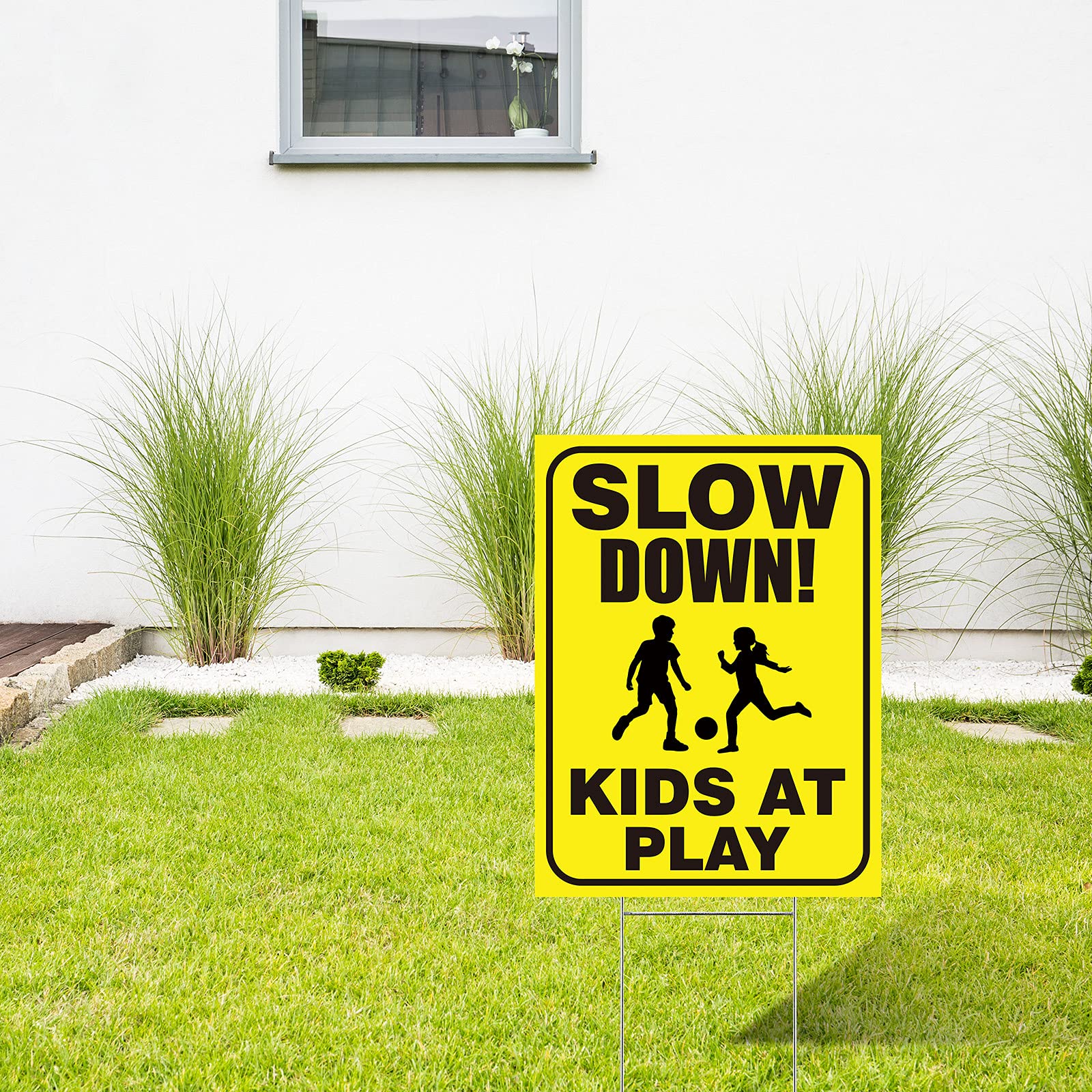 4 Pieces Slow Down Kids At Play Sign with Metal Stake, 12 x 16 Inch ...