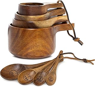 Covie Wooden Measuring Cups and Spoons Set - Cute Measuring Cups, Wood Kitchen Accessories