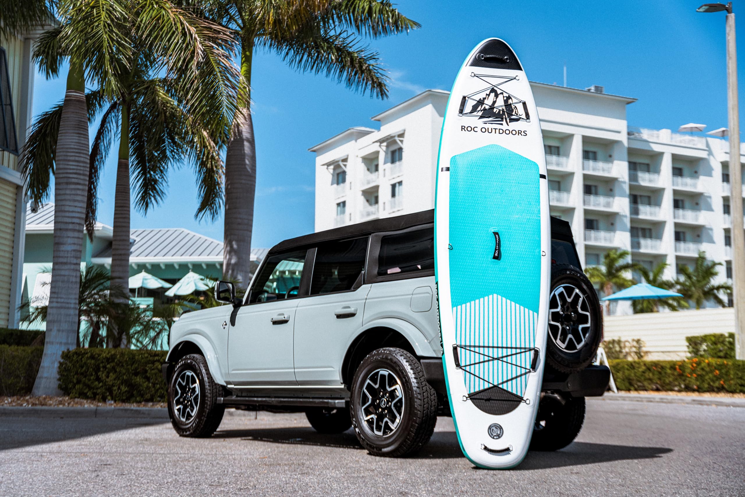 Roc - Tablas de surf de remo inflables, con accesorios, amplias y estables, superficie antideslizante y cómoda, infantiles y para personas adultas (verde azulado)