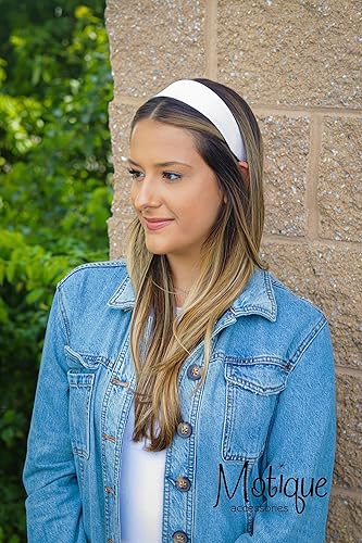 Miniatura 2 de Vincha dura sin dientes de 2 pulgadas de ancho de satén para mujeres y niñas de la marca Motique Accessories, Blanco