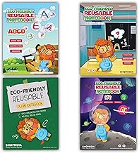 SHOPNDIA Eco-Friendly Reusable Notebooks for Kids Handwriting Improvement Early Learning Activities for Children Kids Learning Books - Hindi, Alphabet, Mathematics, Plain Drawing Books- Set of 4