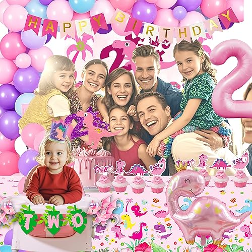 Miniatura 2 de Dinosaurio 2do cumpleaños fiesta suministros niña dos globos Rex dinosaurio 2nd Girl Two Rex cumpleaños suministros