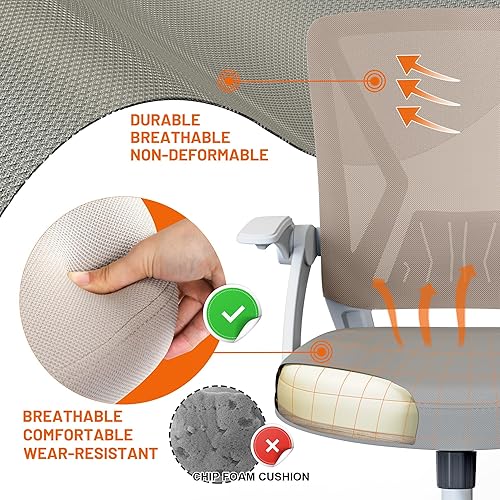 Miniatura 4 de Qoroos Silla de oficina de malla ergonómica con respaldo medio, silla de escritorio de malla negra, brazos abatibles con soporte lumbar, silla de