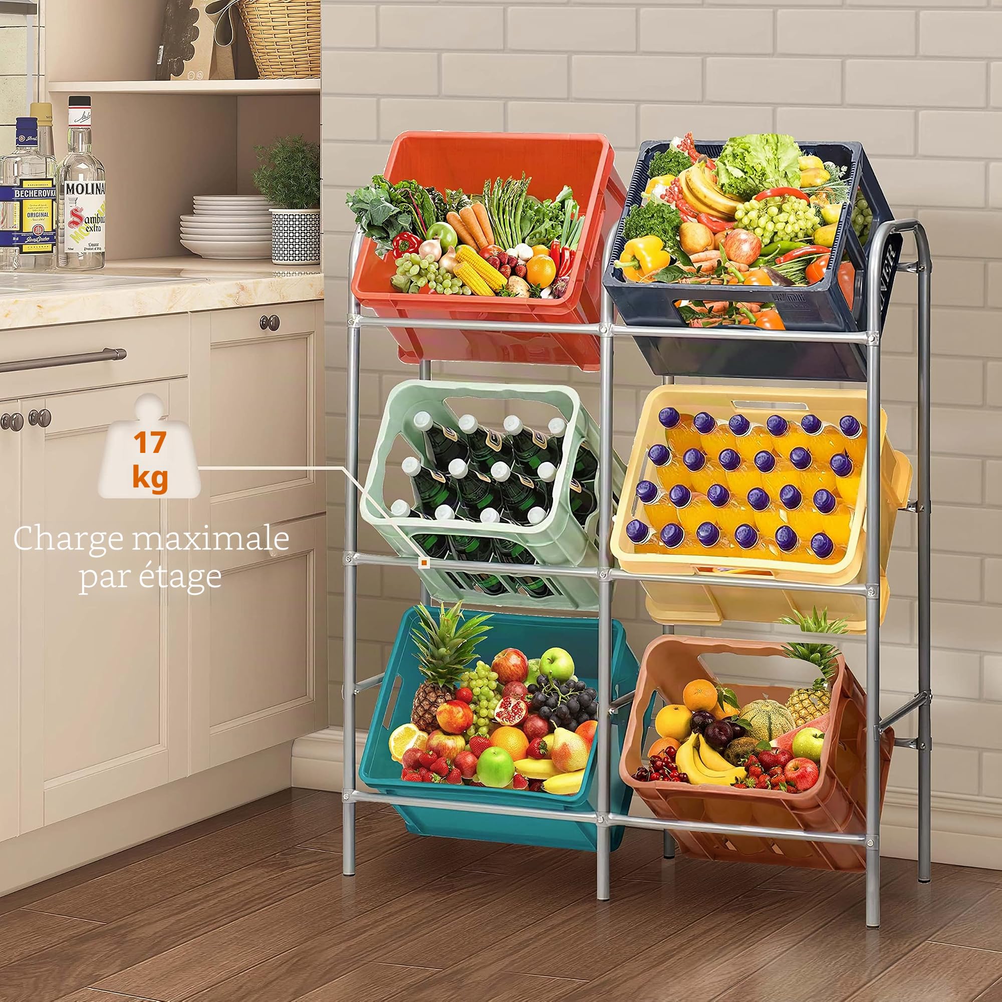 Ribelli Étagère à Boissons Rangement Caisses de Boisson Étagère pour 6 Caisses à Bouteilles ou Bac Eurobox