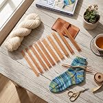 Aiguilles à tricoter en bambou 55pcs 11 Tailles Double Crochet pointé Ensemble de Crochet durable de bambou carbonisé, finition durable lisse, 11 Tailles pour les chandails Chaussettes Chapeaux, Outil pour les débutants aux experts