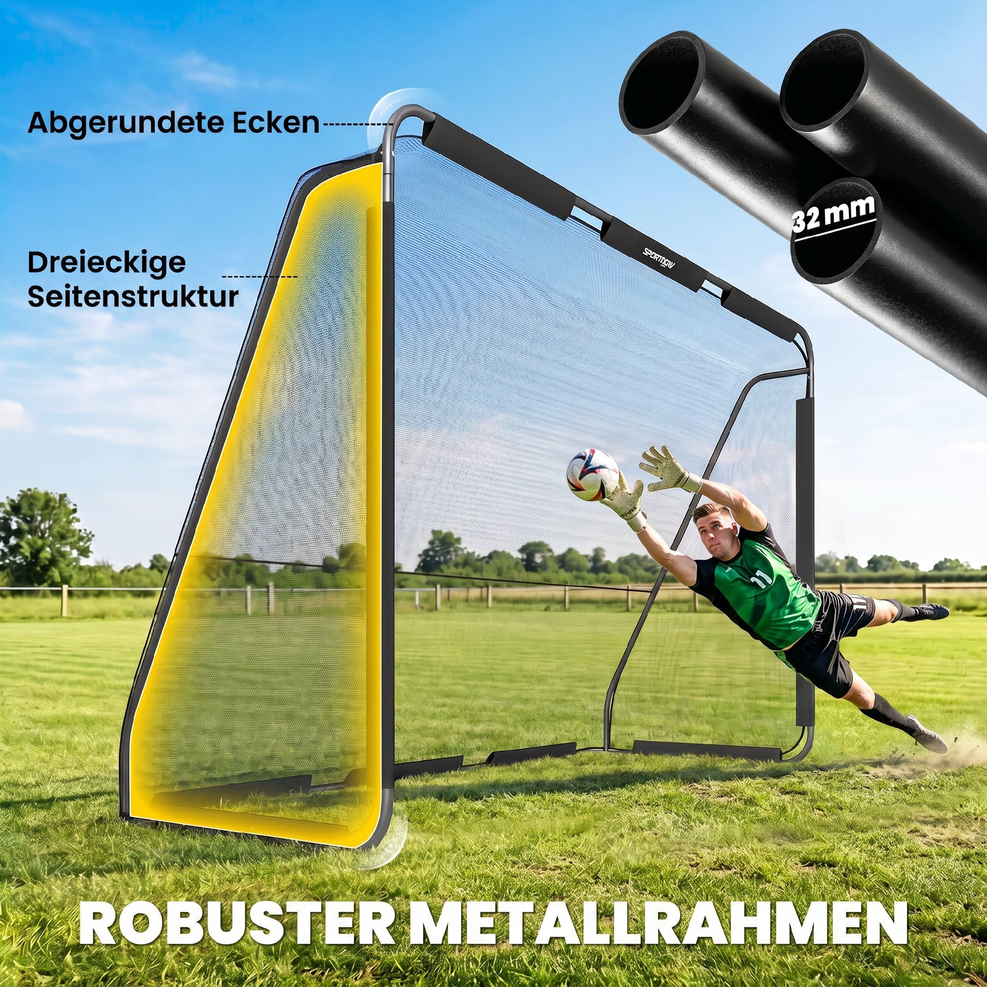 SPORTNOW Fußballtor für Garten 300 x 200 cm Reißfestem Tornetz Outdoor Tor