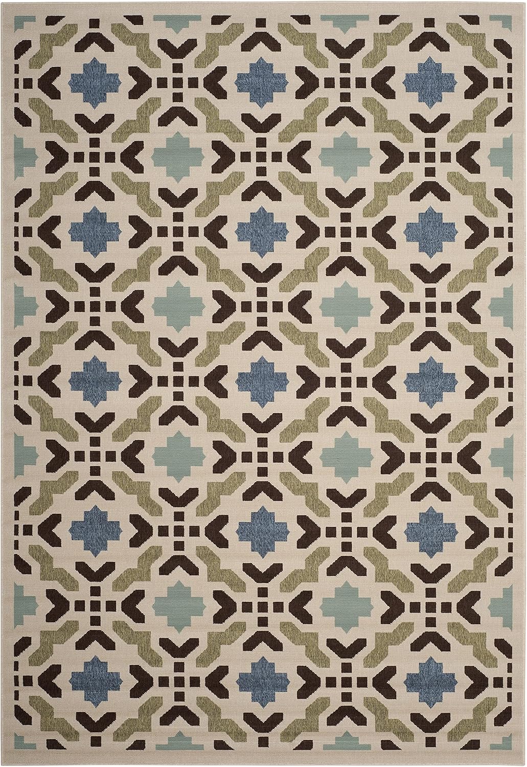SAFAVIEH Veranda Collection Area Rug - 5'3" x 7'7", Cream & Aqua, Floral Design, Non-Shedding & Easy Care, Indoor/Outdoor & Washable-Ideal for Patio, Backyard, Mudroom (VER080-0612)