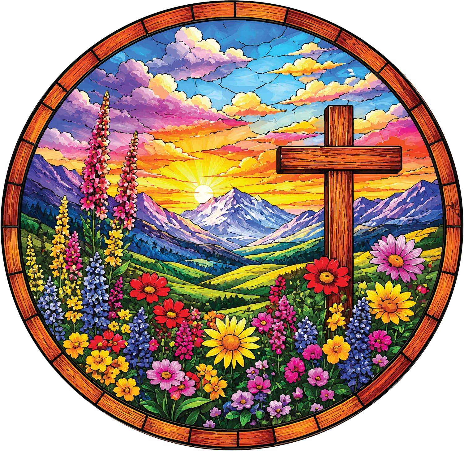Cross Suncatcher – Stained Glass Window Hanging Sun Catcher
