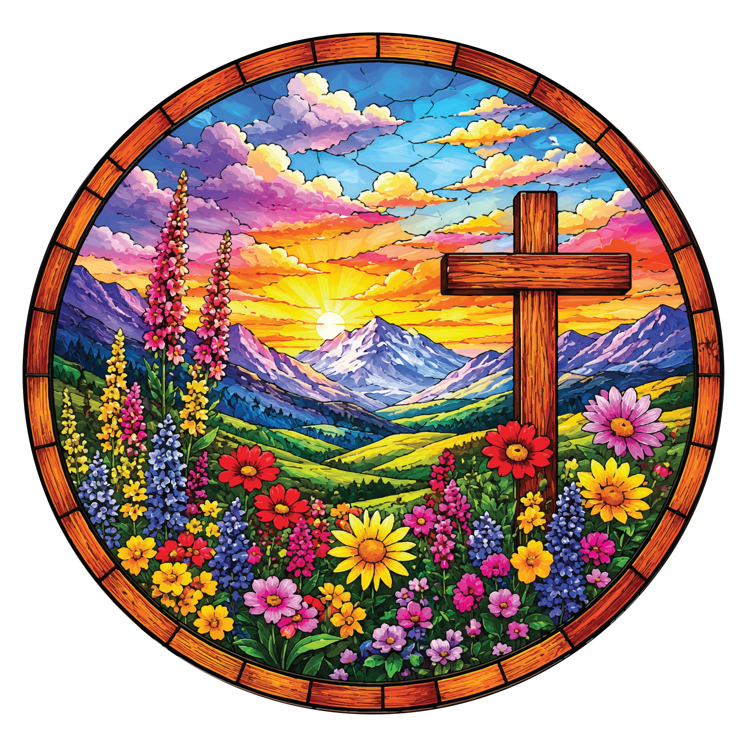 Valoryn Cross Suncatcher – Stained Glass Window Hanging Sun Catcher