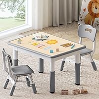 Vista 1 de Kids Study Table and Chairs Set, Height Adjustable Toddler Table and Chair Set for Kids Ages 3-8, 31.5" L x 23.6" W Graffiti Desktop Plastic