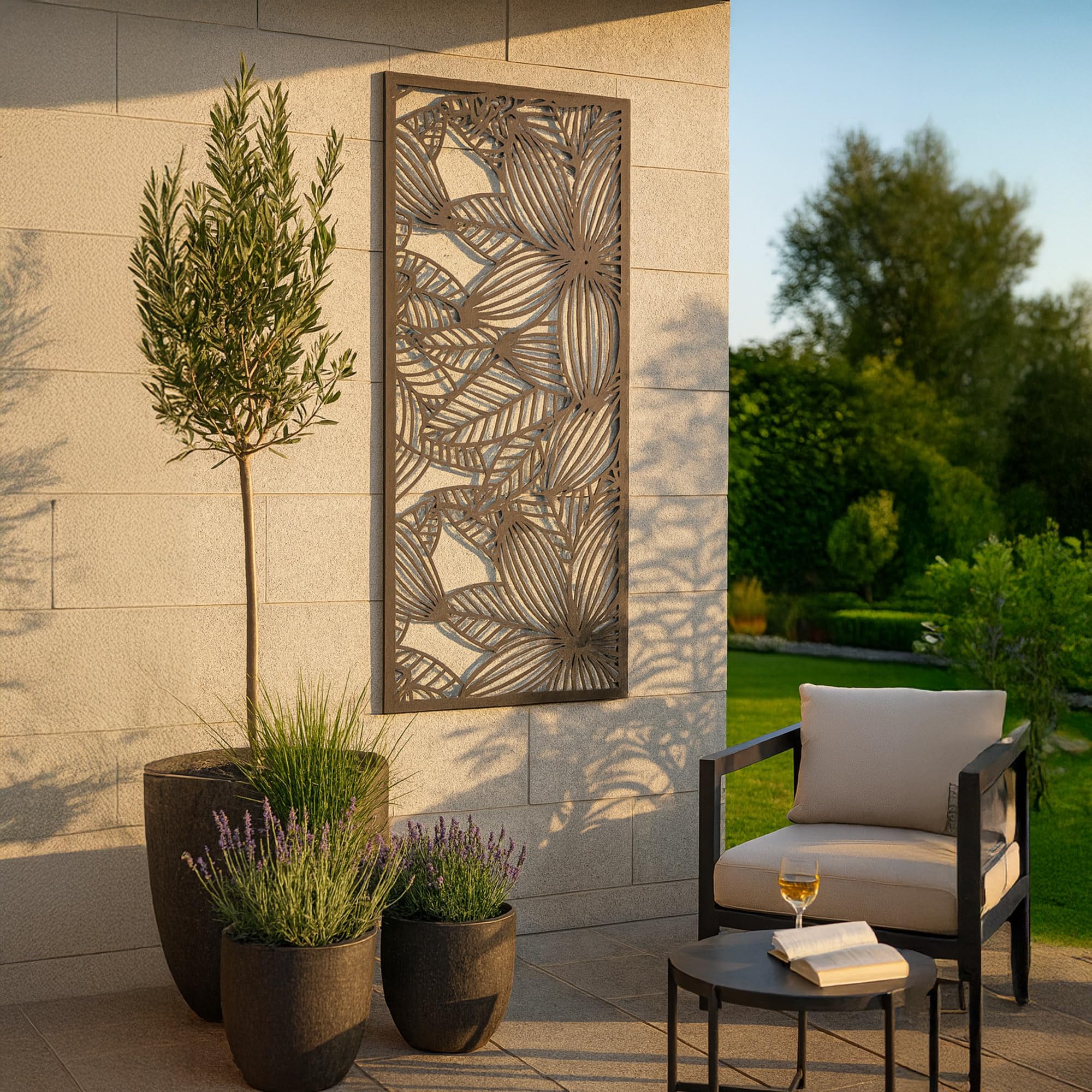 UNUS Tableau en métal Fleurs, 120 x 60 cm Décoration murale pour intérieur et extérieur avec crochets de suspension, design moderne en noir