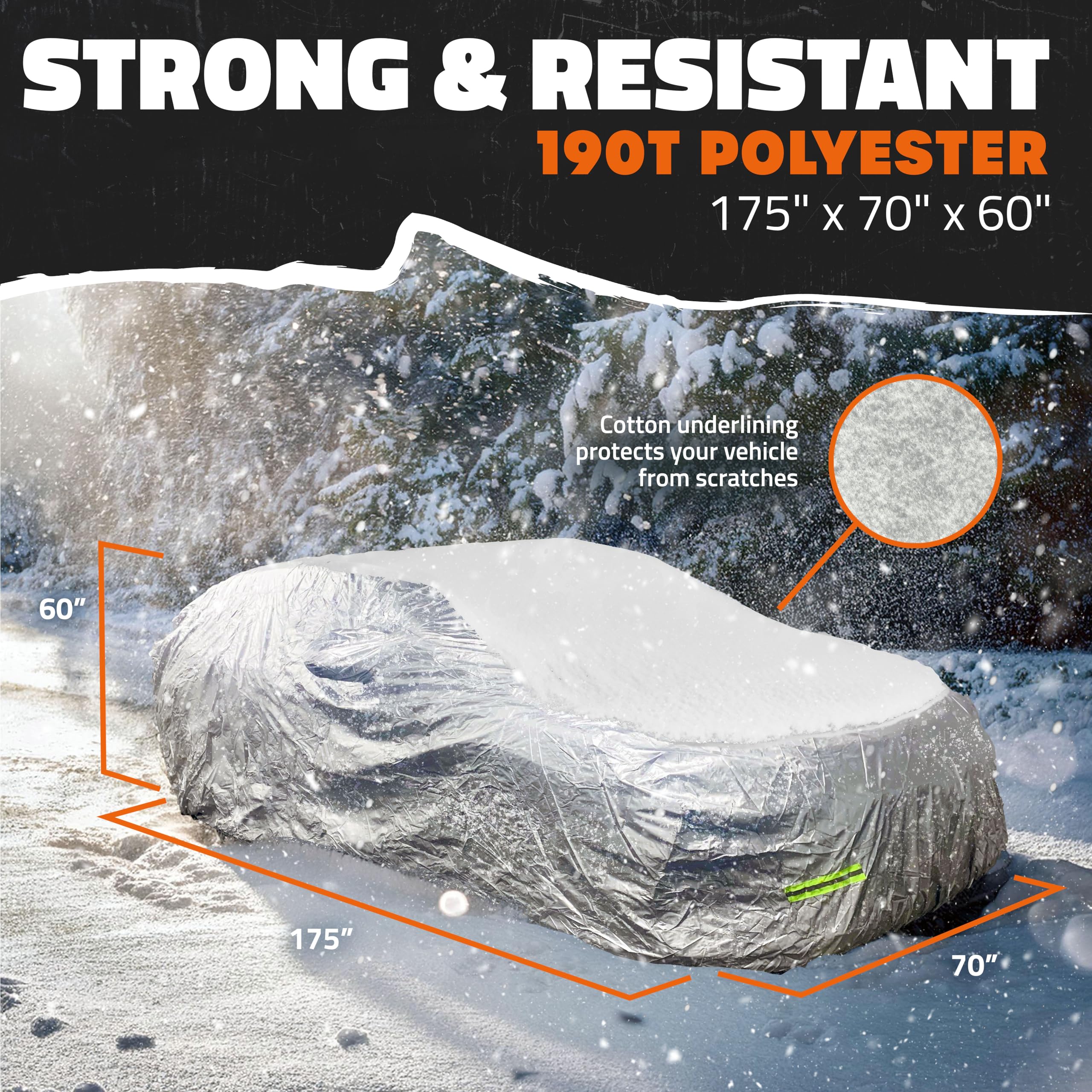 Mockins 175x70x60 Extra Small Sedan Car Cover for Dust UV Light Rain Snow Frost All-Weather 190T Polyester Full — view 4