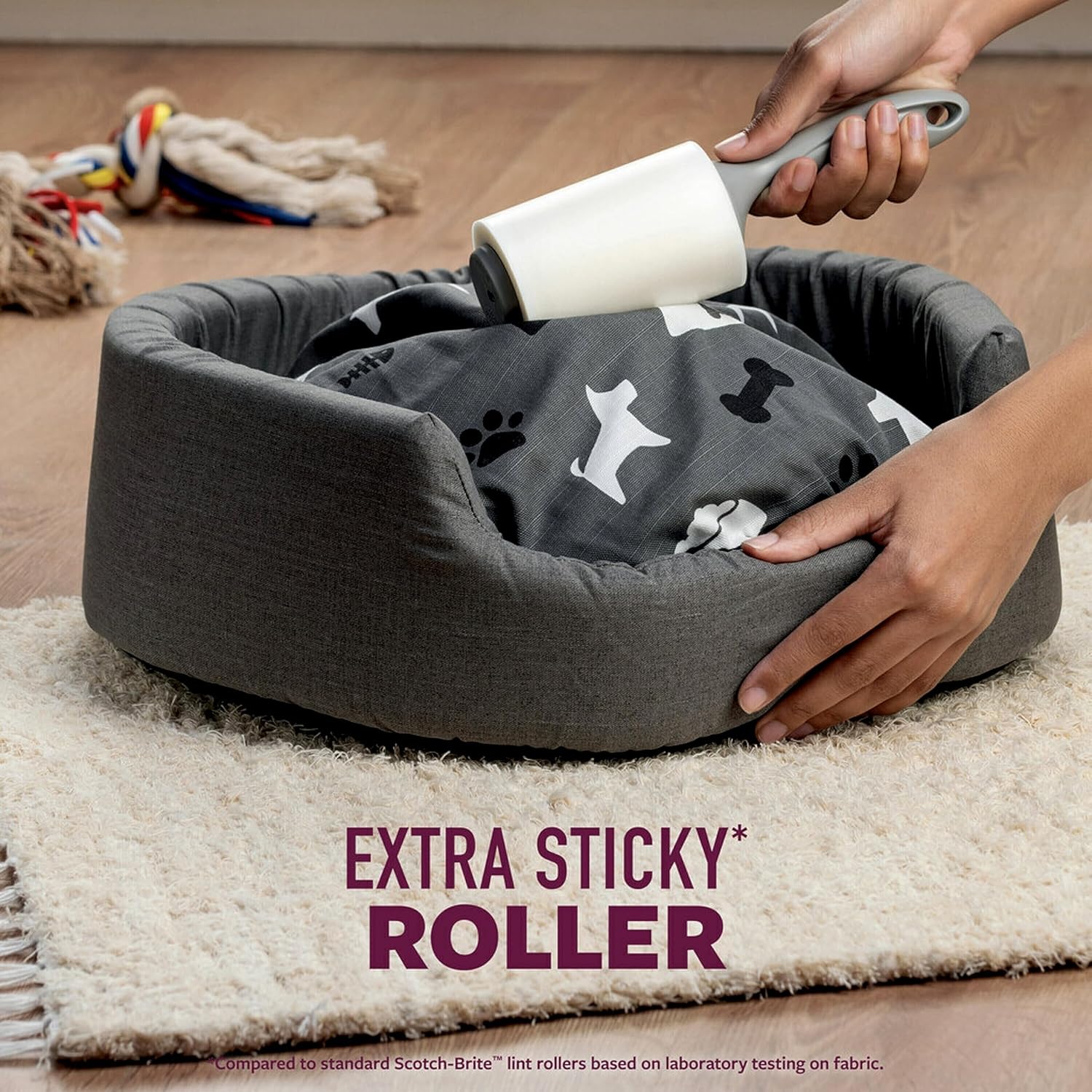 Scotch-Brite Pet Hair Pickup Extra Sticky Large Surface Lint Roller with Handle, 50% Stickier, 8 in x 29.8 ft Each, 4 Pack, 240 Easy-Tear Sheets Total