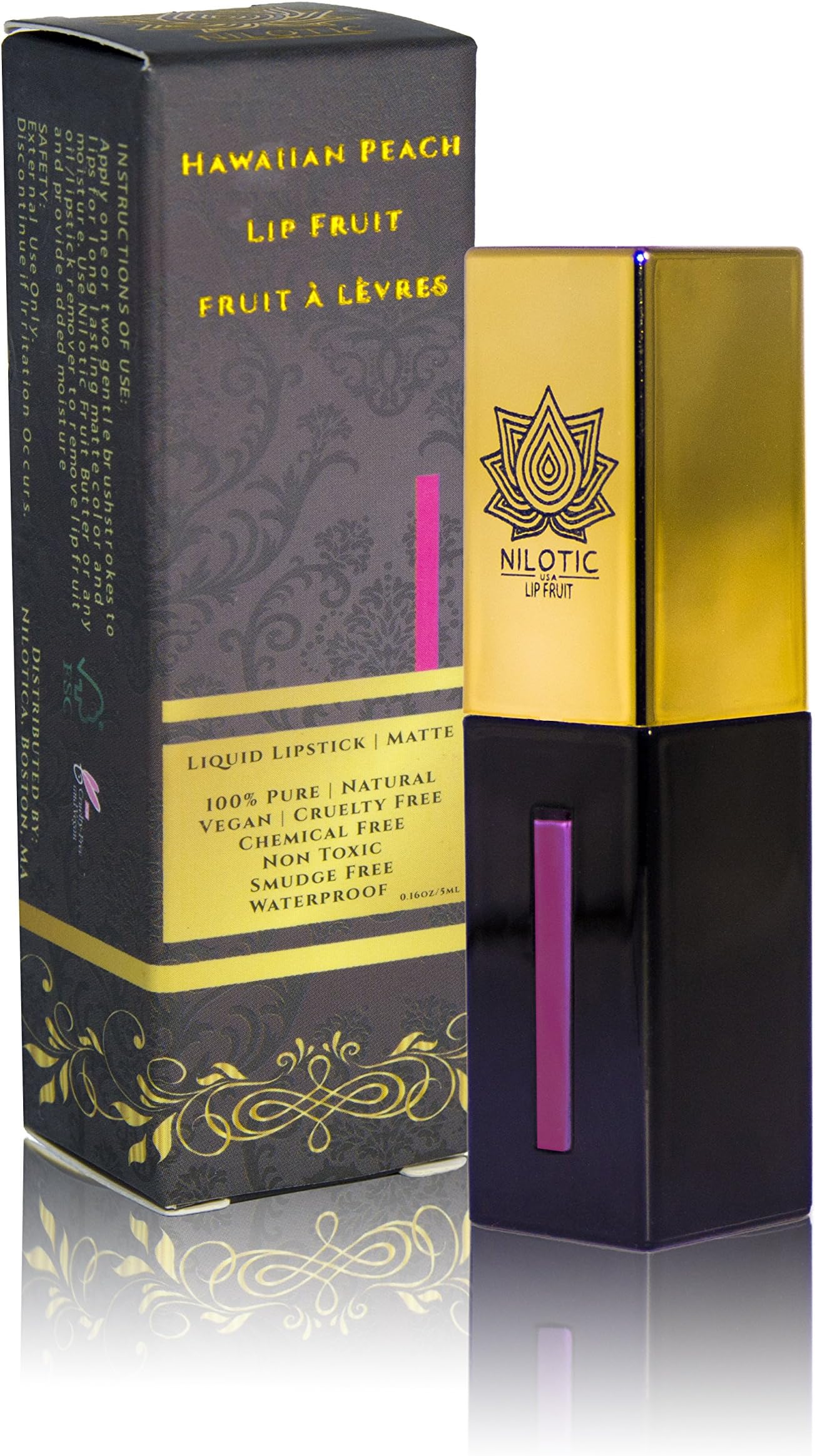 Nilotic LIPFRUIT Hawaiian Peach Matte - Anti Aging Liquid Lipstick - No Chemicals (100% Natural) - Waterproof - Smudge Free - Cruelty Free - PETA Vegan - Non Toxic - Made With Pure Fruit Butter